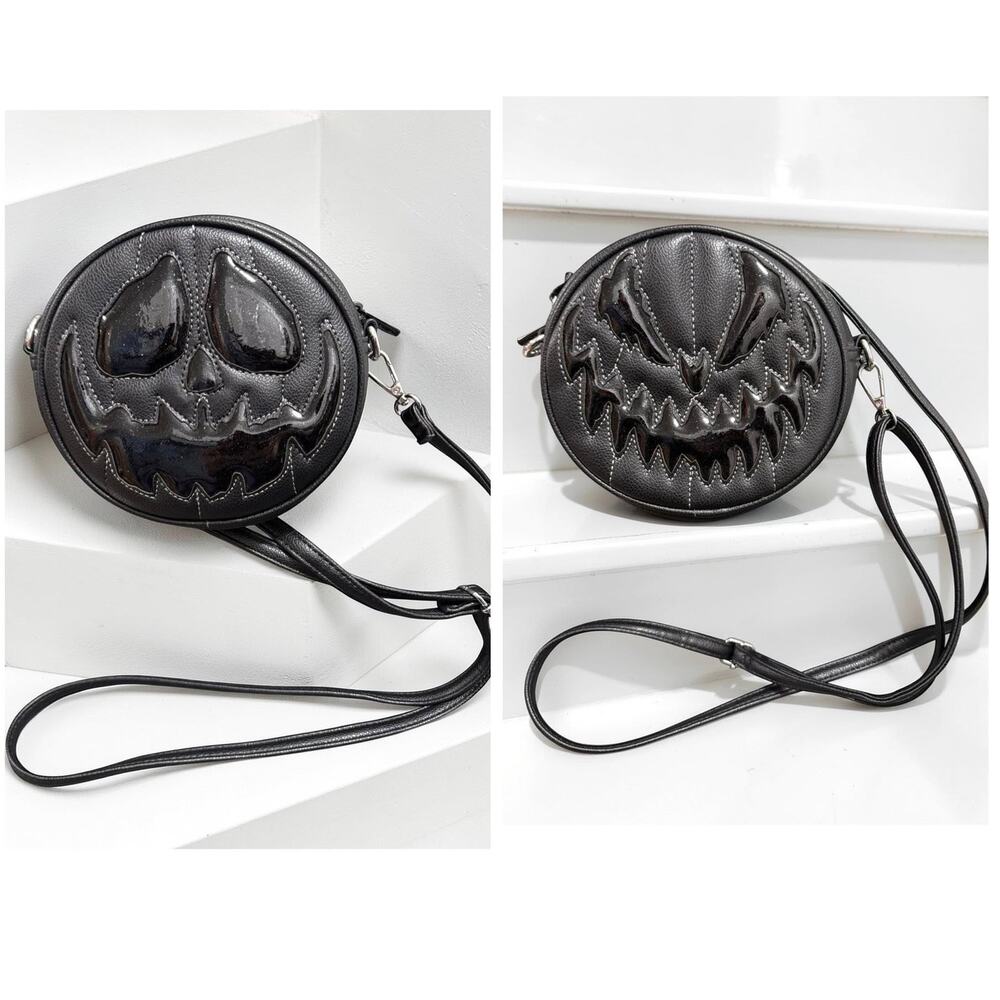 Pumpkin Kult Love Pain & Stitches Double Sided Black Sparkle‎ Crossbody Bag